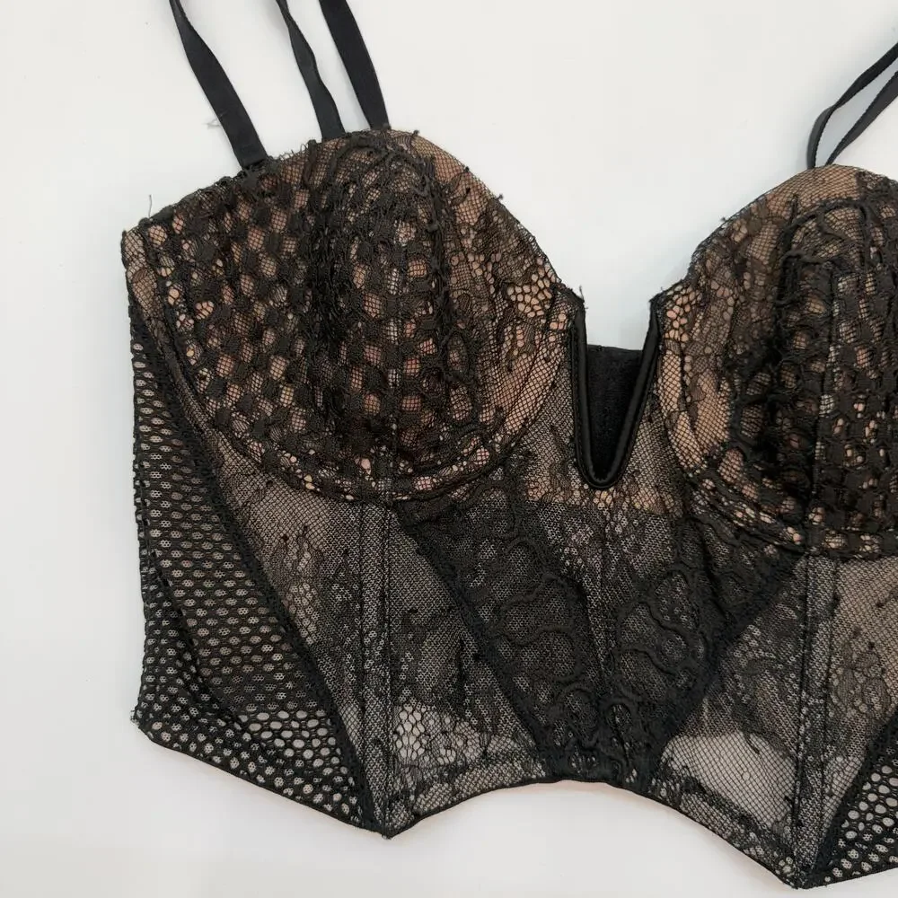 Victoria's Secret Black Lace Bustier Bra 34C